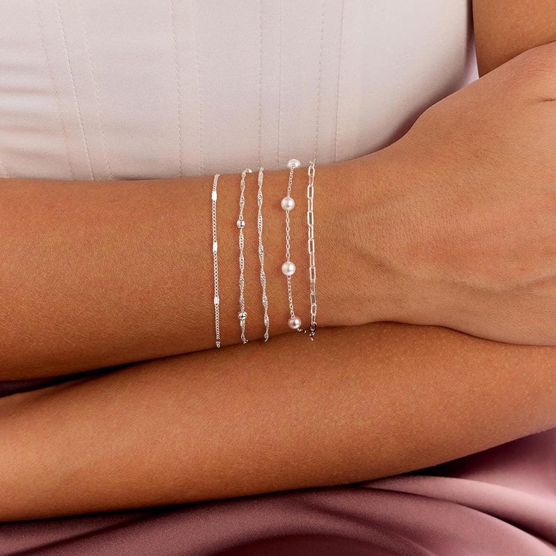 MBW Gold Bracelets for Women Trendy, Dainty 14K Gold Plated Bracelet Stack Beaded Chain Bracelet Set Thin Small Cute Paperclip Bracelets Fashion Waterproof Jewelry Gift Gold Accessories for Women - Image 2